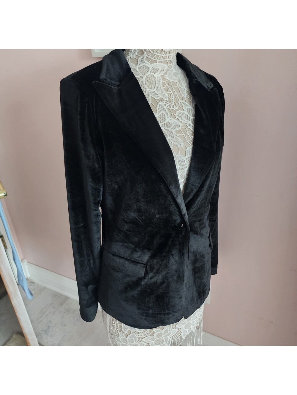 New with Tags Agnes & Dora Black Velvet Blazer jacket Women's Large